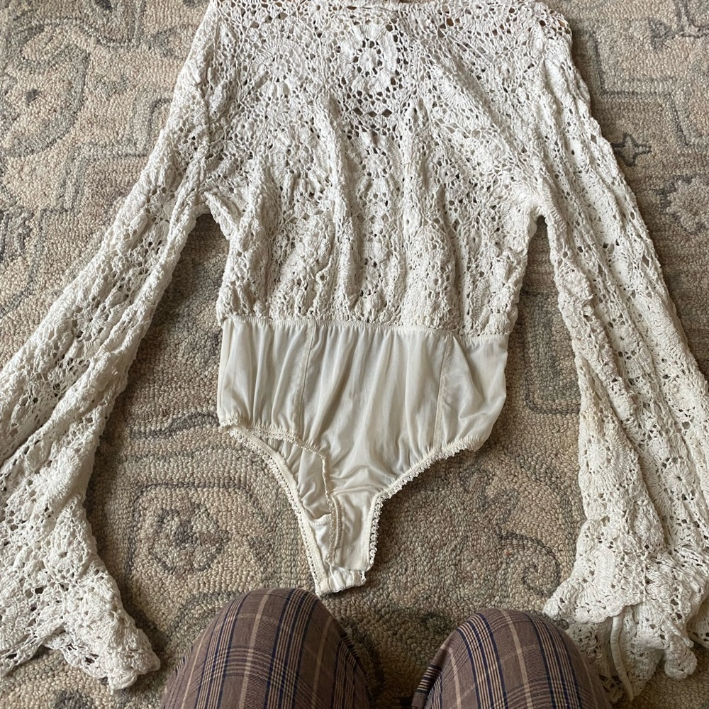 Free People Cream Lace Bodysuit